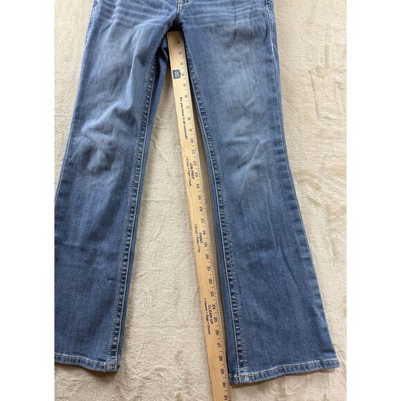 Ariat Real Jeans Women's 27S Arrow MR Boot Blue Mid Rise Stretch Embroidered - Picture 2 of 8